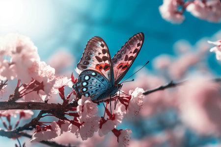 butterfly on pink flower. Generative AIの素材