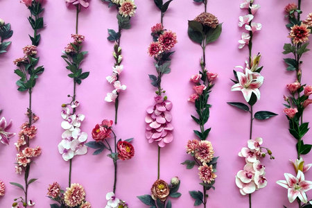 Abstract texture of pink wall with flowersの写真素材