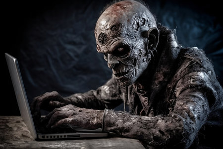 Zombie works at the computer. Generative AIの素材