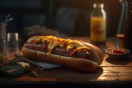 hot dog with mustard and ketchup. Generative AIの素材