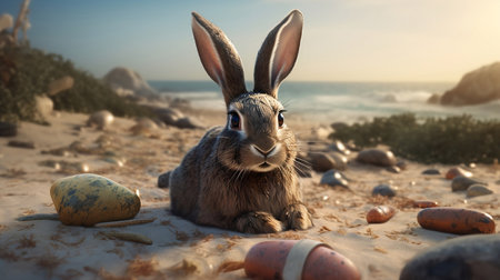 rabbit on the beach. Generative AIの素材