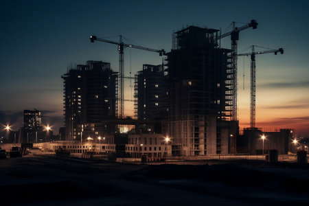 Houses under construction and cranes. Generative AIの素材