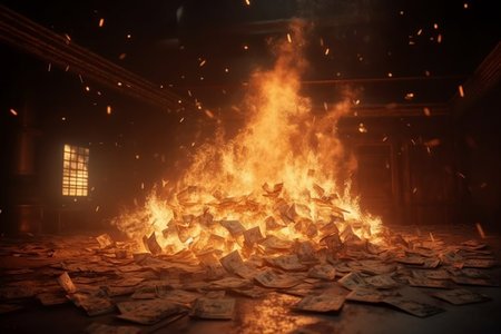Burning money on fire. Generative AIの素材