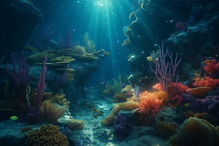 coral reef and diver. Generative AIの素材