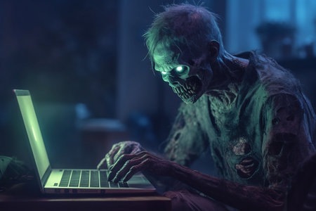 View of a zombie who works at a computer. Generative AIの素材