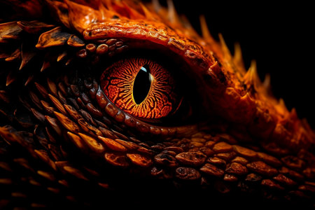 Close-up on the dragon's red eye. Generative AIの素材