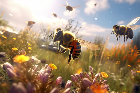 Close-up on a bee. Generative AIの素材