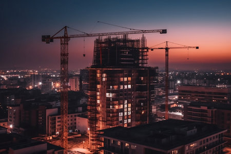construction site with cranes. Generative AIの素材