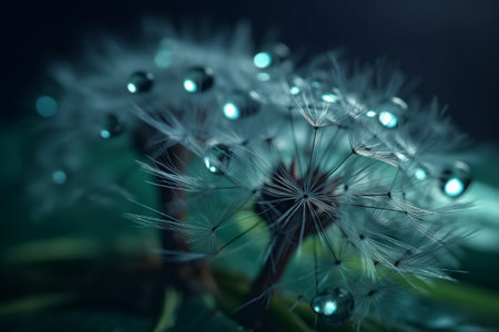 Dew drops on a dandelion. Generative AIの素材