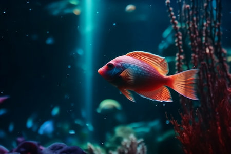 The fish swims in the ocean. Generative AIの素材
