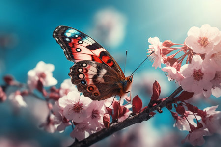Close-up on a butterfly on a branch. Generative AIの素材
