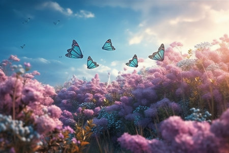 View of flying butterflies. Generative AIの素材