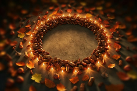 Background with candles and leaves. Generative AIの素材