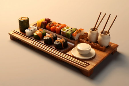 sushi rolls on a plate. Generative AIの素材