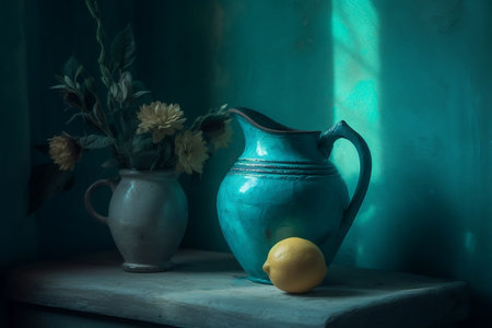 still life with flowers and jug. Generative AIの素材