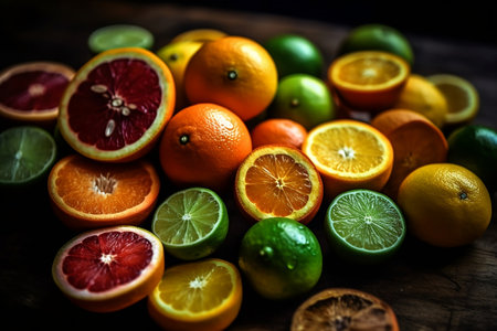 fruits on black background. Generative AIの素材