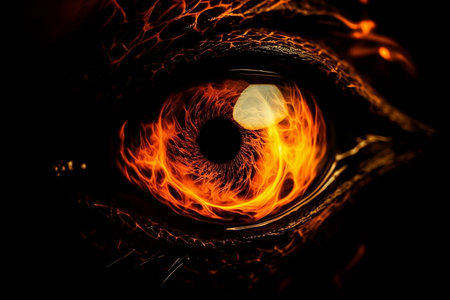 Close-up on an orange dragon eye. Generative AIの素材
