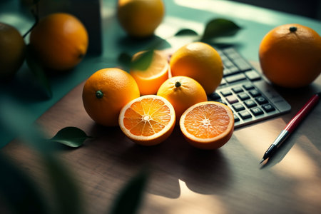orange on a table. Generative AIの素材