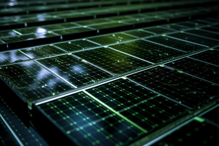 Close-up on solar panels. Generative AIの素材
