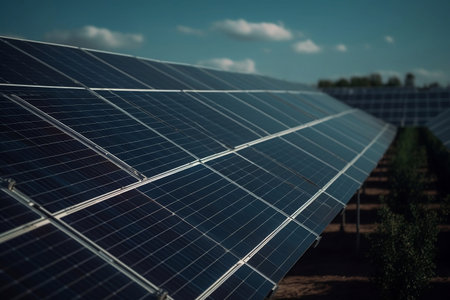 Solar panels in the field. Generative AIの素材