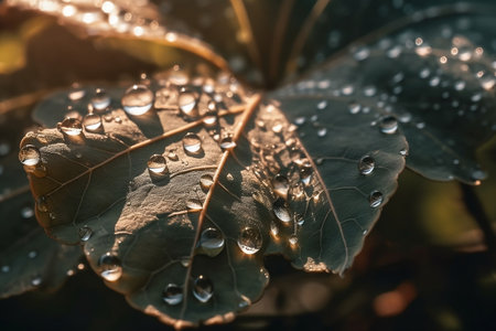 drops of dew on a leaf. Generative AIの素材
