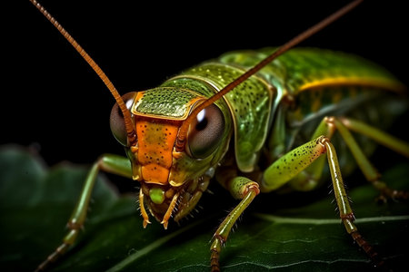 grasshopper on a leaf. Generative AIの素材