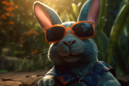 Funny rabbit in sunglasses. Generative AIの素材