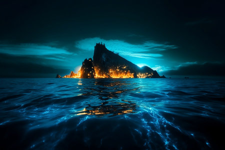 island in the night. Generative AIの素材