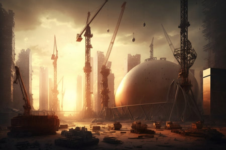 sunset over the city. Generative AIの素材