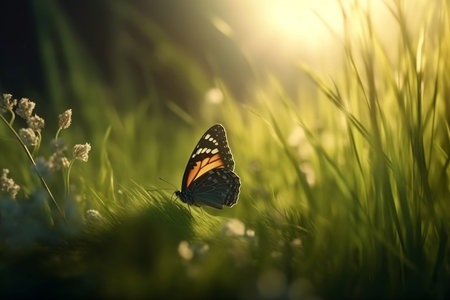butterfly on the grass. Generative AIの素材