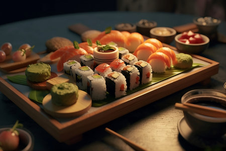 sushi on a plate. Generative AIの素材