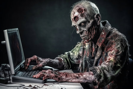Zombie at the computer. Generative AIの素材