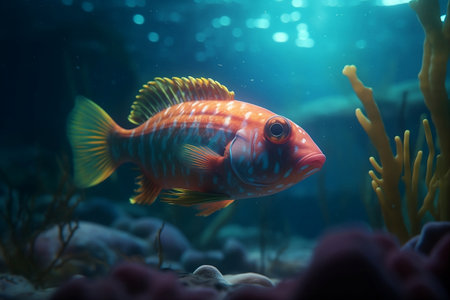 Fish at the bottom of the sea. Generative AIの素材