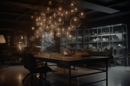 Beautiful lamps above the table. Generative AIの素材