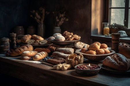 Delicious and fresh pastries on the table. Generative AIの素材