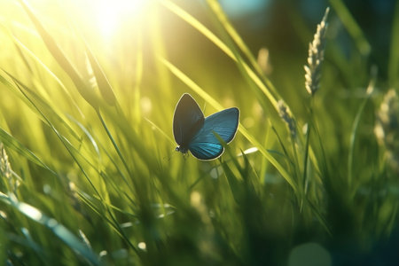 butterfly on grass. Generative AIの素材