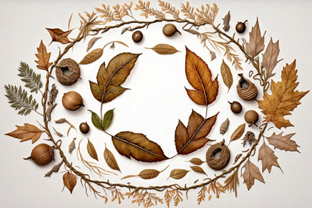 leaves and acorns. Generative AIの素材