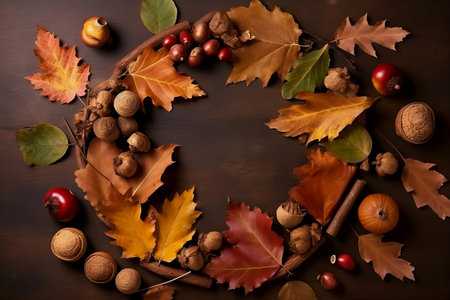 autumn leaves and chestnuts. Generative AIの素材