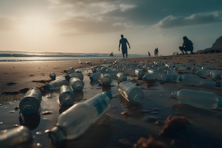People remove plastic from the beach. Generative AIの素材