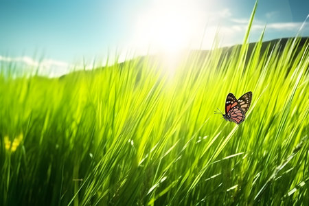 butterfly on grass. Generative AIの素材