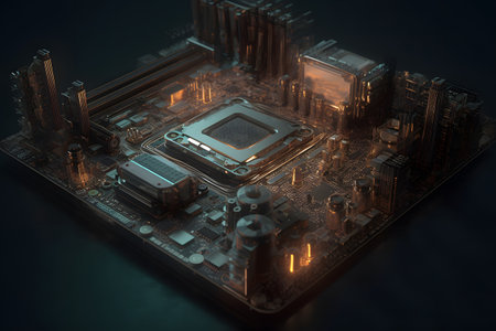 Motherboard with processor. Generative AIの素材