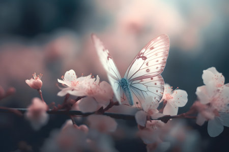 butterfly on pink flower. Generative AIの素材