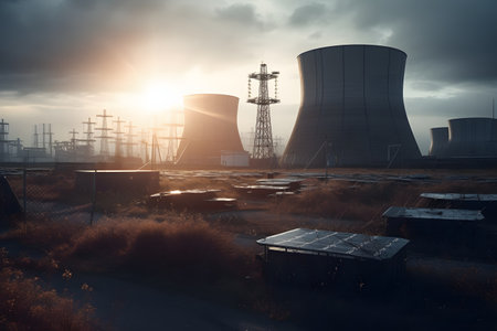 View of a large nuclear power plant. Generative AIの素材