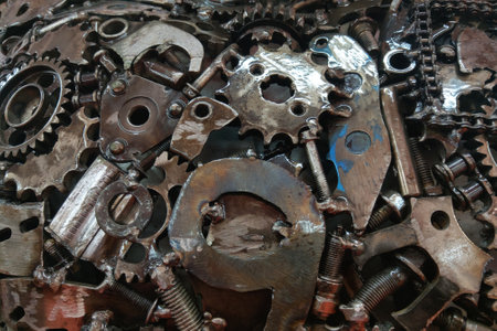 Iron background of old car partsの写真素材
