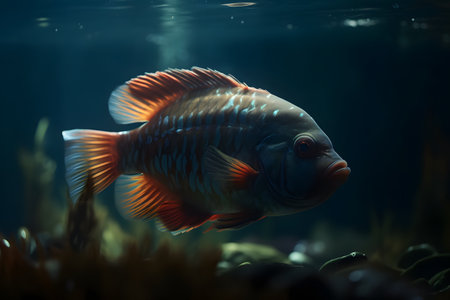 A beautiful fish swims in the water. Generative AIの素材
