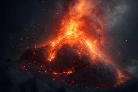 A picturesque view of an erupting volcano. Generative AIの素材