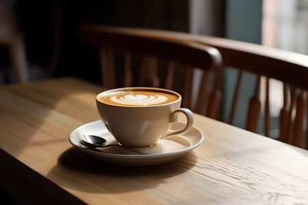cup of coffee on wooden table. Generative AIの素材