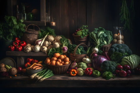 Table with vegetables. Harvest Generative AIの素材