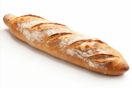 Delicious fresh bread baguette on a clean white background for baking enthusiasts and food bloggers. Generative AIの素材