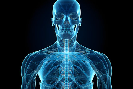 rendered illustration of a human skeleton. Generative AIの素材